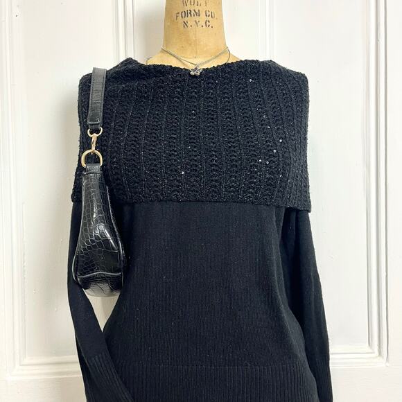 NY&Co Black long sleeve cowl neck over shoulder glam sweater festive size XS - Picture 4 of 8